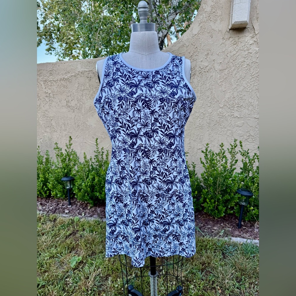 Tommy Bahama Navy Blue and White IslandZone Tropical ALine dress